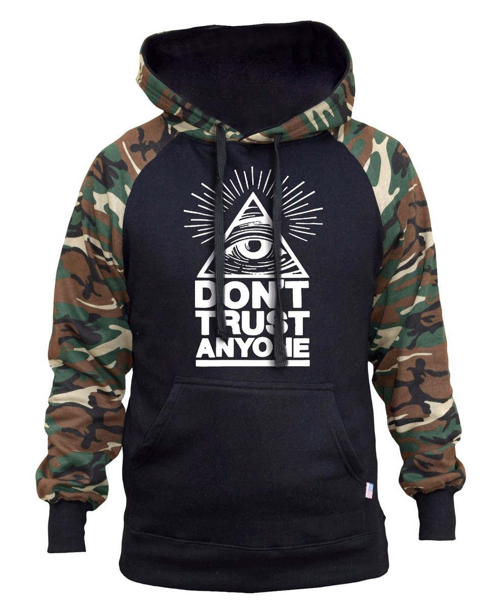 New Men's Don't Trust Anyone Triangle Camo/Black Raglan Hoodie Illuminati  Eye
