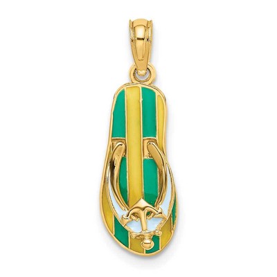 14K Gold 3D Enamel Anchor on Stripe Flip-Flop Charm 0.4 x 1 in