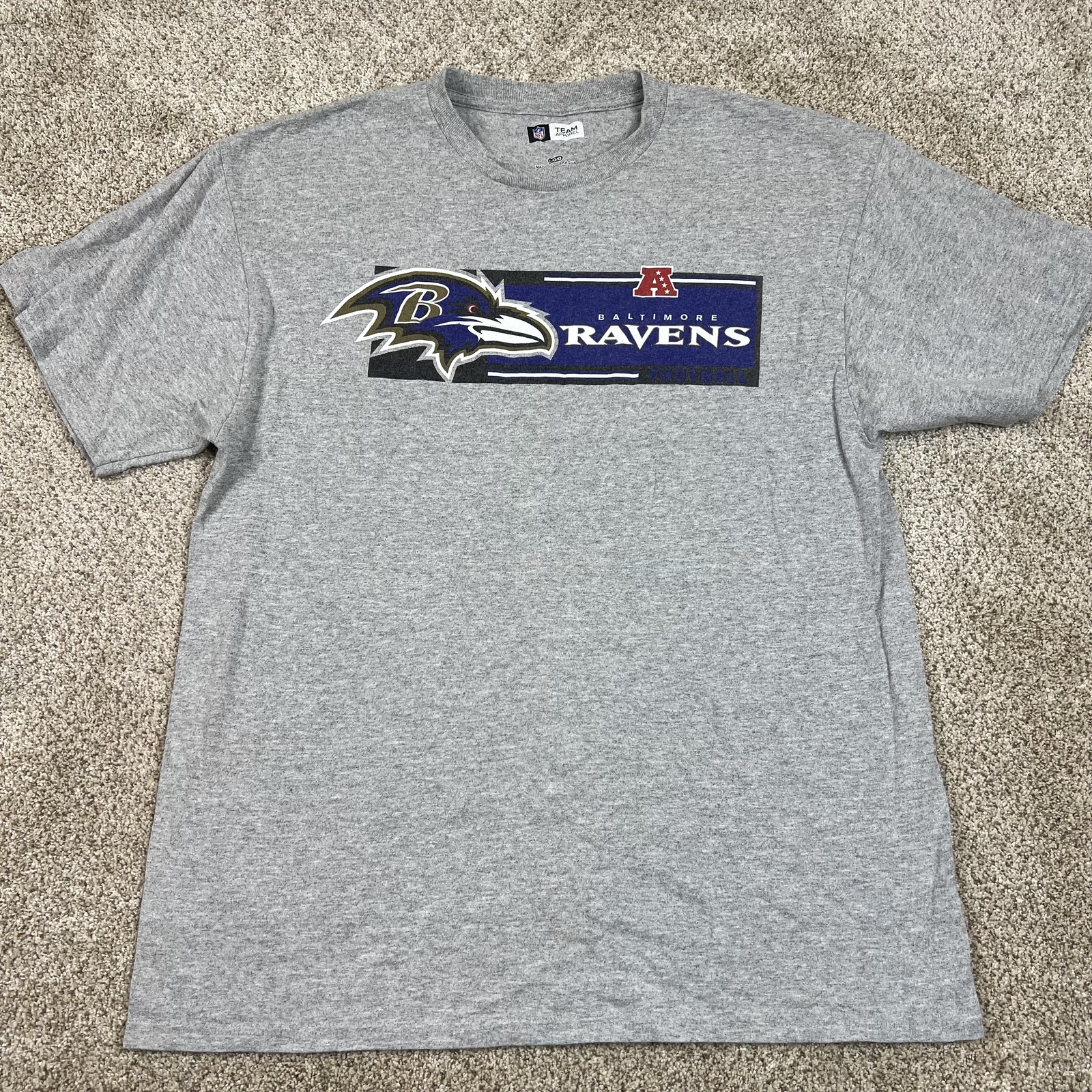 Men’s Large Gray NFL Baltimore Ravens Graphic Short Sleeve Casual Football T-Shirt