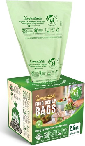 Compostable 2.6 Gal Liner Bags, Extra Thick, 100ct, Certified for Home Compost