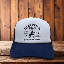 Texas Prison Rodeo Mens Trucker Hat Navy Snapback Huntsville Texas Baseball Cap