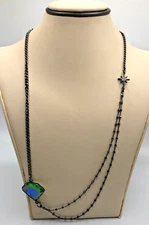 Milania Clara Gun Metal Tone Double Strand Crystal Necklace