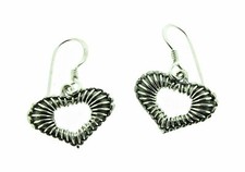 Silver drop earrings with oxidised hearts