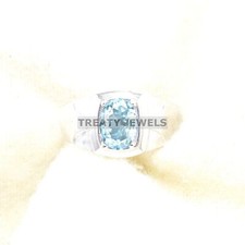 Aquamarine Oval Cut Gemstone With 925 Sterling Silver Ring For Men's A788