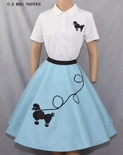 6 PC Adult AQUA BLUE 50's POODLE SKIRT OUTFIT XL/3X WAIST 40"-50" Length 25"