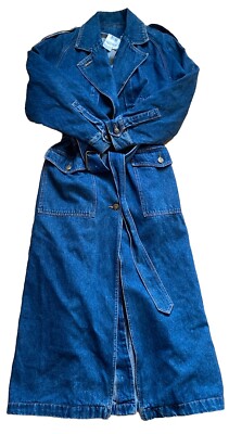 Vintage TOGETHER Full Length Maxi Denim Trench Coat Jean Size 6 Missy