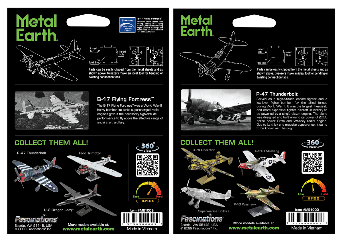 Fascinations Metal Earth B-17 FLYING FORTRESS & P-47 THUNDERBOLT