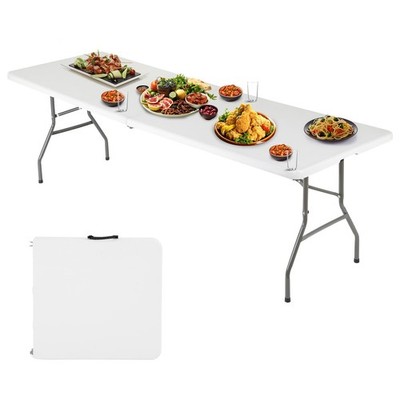 6FT Folding Table, Portable Fold-in-Half Plastic Picnic Party Table with Carr...