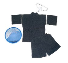 Japanese Boys Jinbei Size 100 US 3T Navy PJs Samue Festival Set with Fan...