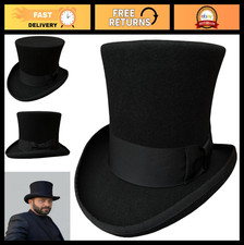 Victorian Black Wool Top Hat for Men  Women, 7" Tall Mad Hatter Style