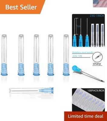 Professional Quality 100 Pack 23 Gauge 1 Inch Lab Needles - Individually Packed