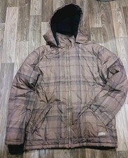 Billabong giacca puffer vintage marrone a quadri Y2K con cappuccio taglia XL