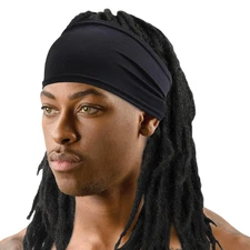 Black Skull Cap Durag for Dreadlocks & Braids, Bandana Style with Classic Band f