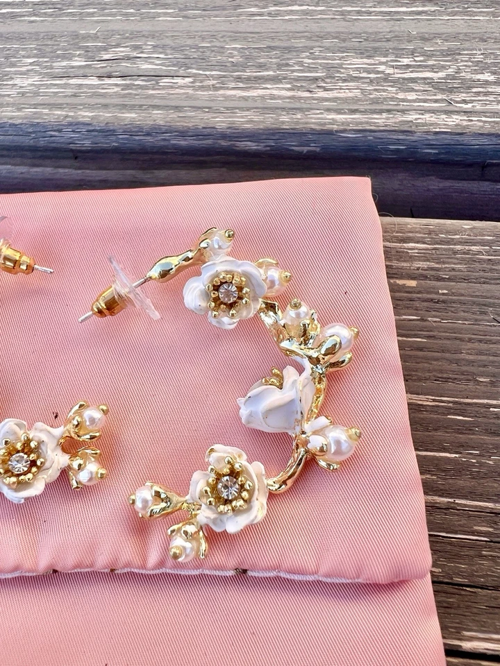 Les Nereides Gold Pearl And White Rose Earrings New Les Néréides France - Image 4 of 4