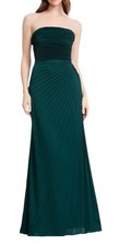 Dress the Population Kinley Strapless Satin Crepe Pleated Gown Pine Size - XS