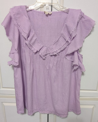 143 Story By Line Up Top Blouse Size Small Fringe Hem Flutter Sleeve Purple