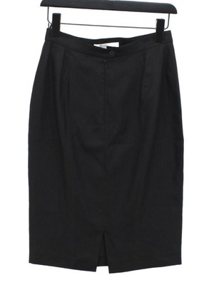 Max Mara Damen Midirock UK 12 schwarz Leinen mit anderen Midi gerade & Bleistift