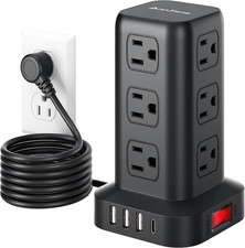 Surge Protector Power Strip 6.5 FT Cord, Power Strip Tower with 4 USB Ports 1US