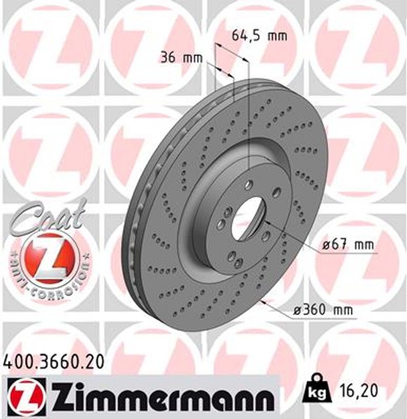 2X Bremsscheibe Coat Z Zimmermann 400.3660.20 FüR Mercedes Klasse W221 W205 W212-image