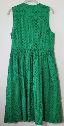 J Crew Kelly Green Eyelet Sleeveless Midi Dress Pockets Button Front Slip Lined - Picture 7 of 11