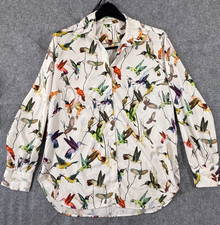 Vipavadee Shirt Womens M White AOP Hummingbird Button Up Long Sleeve USA Made