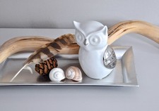 Deko-Eule aus Porzellan | weiss-silber
