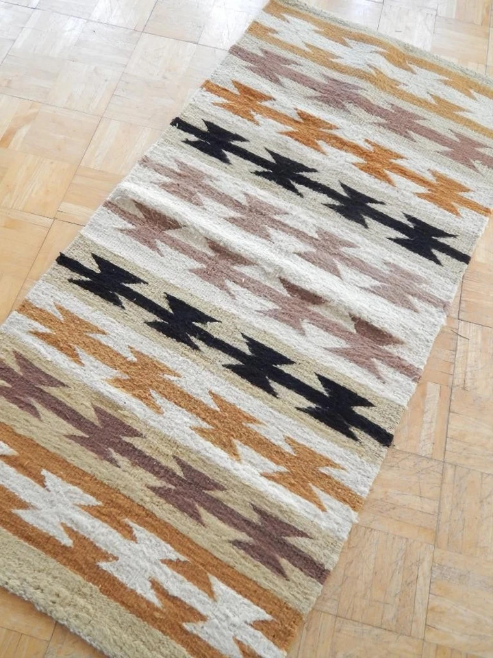 ALFOMBRA MANTA DOBLE SILLA INDIA NAVAJO CHINLE VINTAGE TOTALMENTE NATURAL - 30 x 62" Foto 2 de 4