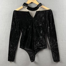 NBD Revolve Lupita Floral Lace Bodysuit Small Black Velvet Mock Neck Long Sleeve