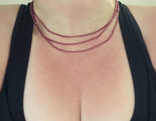 📿NATURAL BEADED GARNET 925 STERLING 3 LAYER/ MULTI STRAND NECKLACE - Picture 3 of 7
