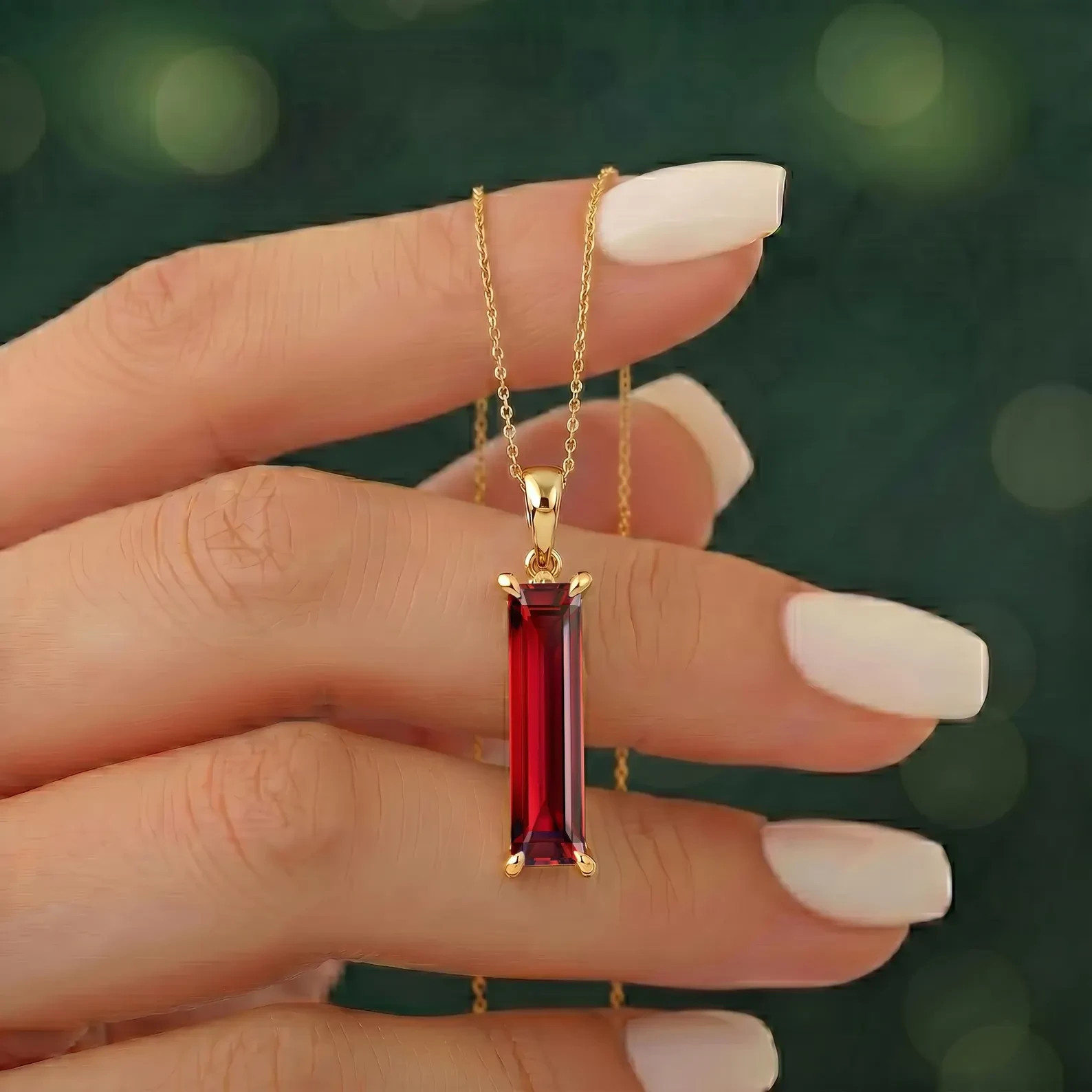 25 Ct Natural Red Ruby Pendant Gold Tone Baguette Cut Gemstone Jewelry ...
