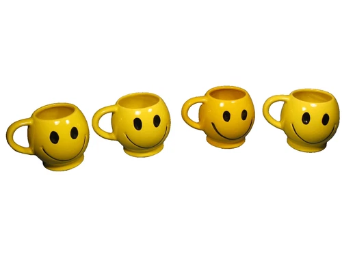Lot of 4 Vintage Yellow McCoy Smiley Face Mugs