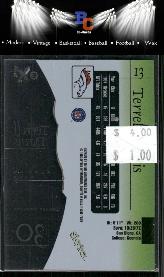 1998 SkyBox E-X2001 #13 Terrell Davis - Image 2 of 2