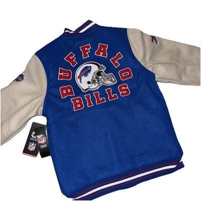 New Buffalo Bills Varsity Football Bomber Jacket Youth 18-20 Coat Helmet