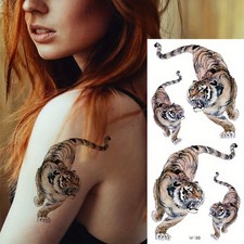 4pc Bengal Tigers Action Temporary Tattoo Sheet Animal Safari Lion Waterproof