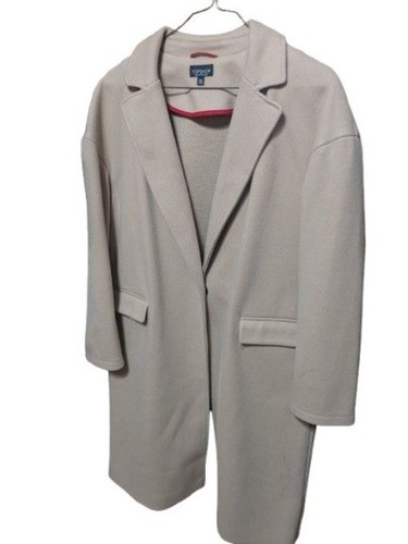Topshop Women's Beige Single Button Coat Wool Blend US Size 12 Quiet Luxury