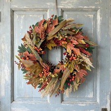 20 Inch Fall Wreath for Front Door with Maple Leaves Berries