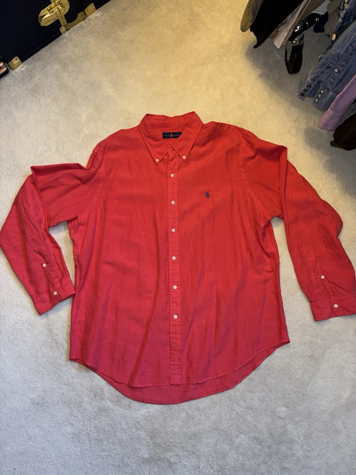 Polo Ralph Lauren Mens Silk Linen Button Up Pink Long Sleeve Shirt XXL