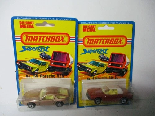 Matchbox Lesney Superfast SF59 Porsche 928 & SF6 Mercedes Tourer, blistercard