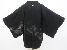 JAPANESE KIMONO BLACK HAORI COAT BLACK 83cm 2 ft 9 in PURE SILK EE3987