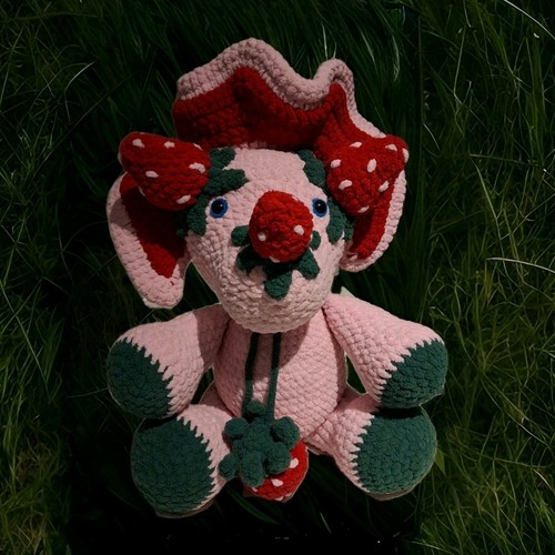 Handmade Crocheted Cottage Core Themed Dinosaur Strawberry Triceratop Plush XL