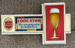 Vintage 1960s Lone Star Beer Lighted Sign Shield Logo & Glass The New Generation