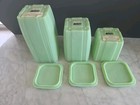 Set Of 3 Green Jadeite Glass Canister With Lids Crisscross Cracker Barrel  1990s — photo 8