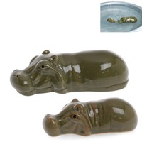 Flusspferd 2Er Set Cm Aus Porzellan Schwimmend 7-15 Cm Als Teich Deko - Deko