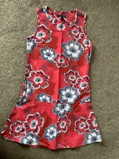Next Red Linen Mix Floral Print Dress Size 8