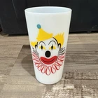 Vintage Hazel Atlas Clown Face White Milk Glass Drinking Tumbler 1950s