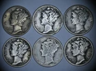Lot of 4 Mercury Dimes (1942-P, 1942-P, 1943-P, 1943-P, 1945-D, 1940-D)