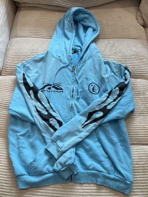 Hellstar Studios 2024 Zip Hoodie – Blue (Distressed Flame Design