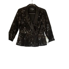 Alex Evenings Black Sequin Lace Jacket Party Evening Cocktail Blazer Medium