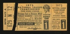 Baseball Ticket 1972 NLCS Pirates vs Reds GM1 Roberto Clemente Last Series