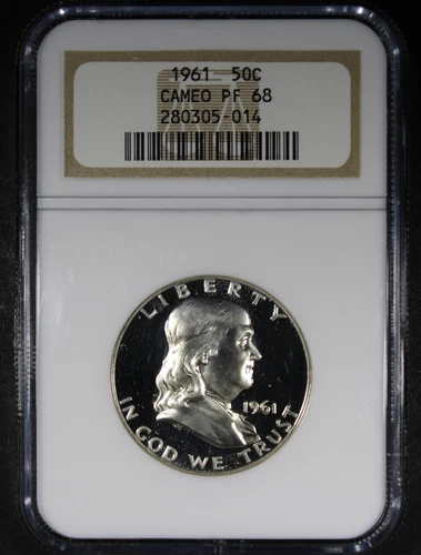1961 Proof Franklin Half Dollar graded PR68 CAMEO by NGC Old Holder Deep Mirrors